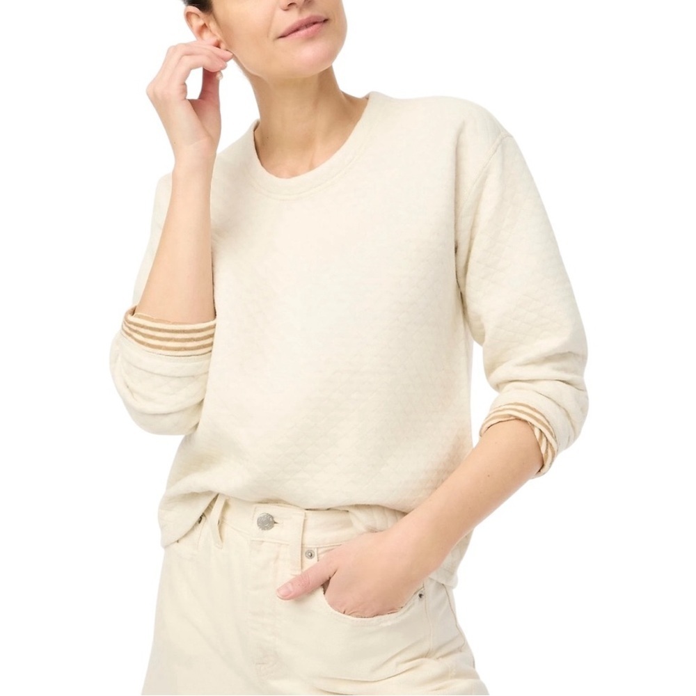 J. Crew - Beige and Cream Preppy Striped Reversible Quilted Pullover Sz M - Picture 2 of 8